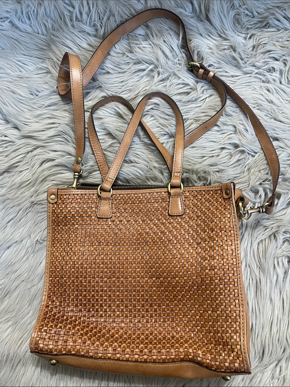 Patricia Nash Cognac Woven Leather Satchel
